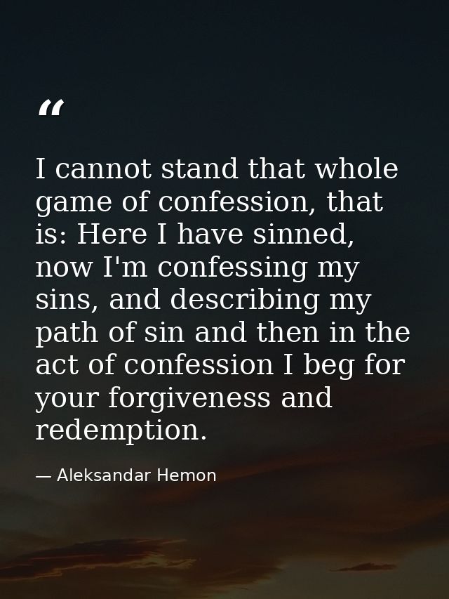 I cannot stand that whole game of confession, that is: Here I have sinned, now I'm confessing my sins, and describing my — Aleksandar Hemon