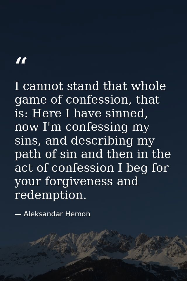 I cannot stand that whole game of confession, that is: Here I have sinned, now I'm confessing my sins, and describing my — Aleksandar Hemon