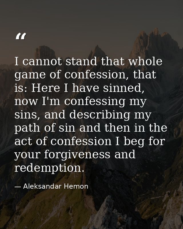 I cannot stand that whole game of confession, that is: Here I have sinned, now I'm confessing my sins, and describing my — Aleksandar Hemon