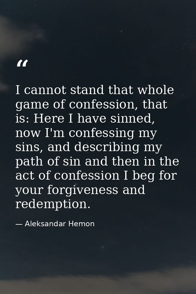 I cannot stand that whole game of confession, that is: Here I have sinned, now I'm confessing my sins, and describing my — Aleksandar Hemon