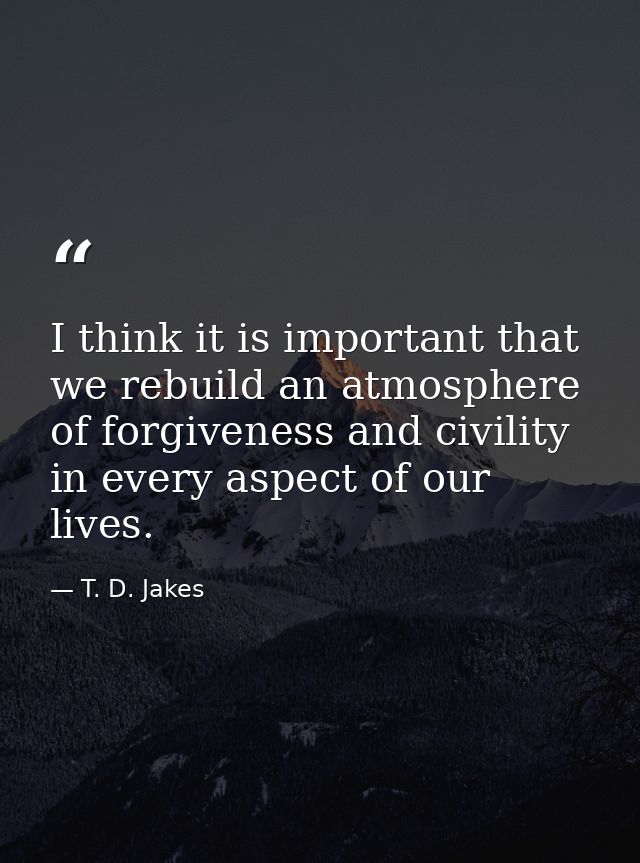 I think it is important that we rebuild an atmosphere of forgiveness and civility in every aspect of our lives. — T. D. Jakes