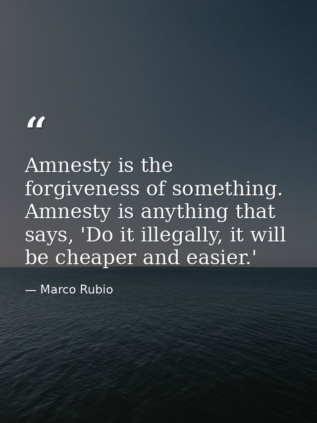 Amnesty is the forgiveness of something. Amnesty is anything that says, 'Do it illegally, it will be cheaper and easier. — Marco Rubio