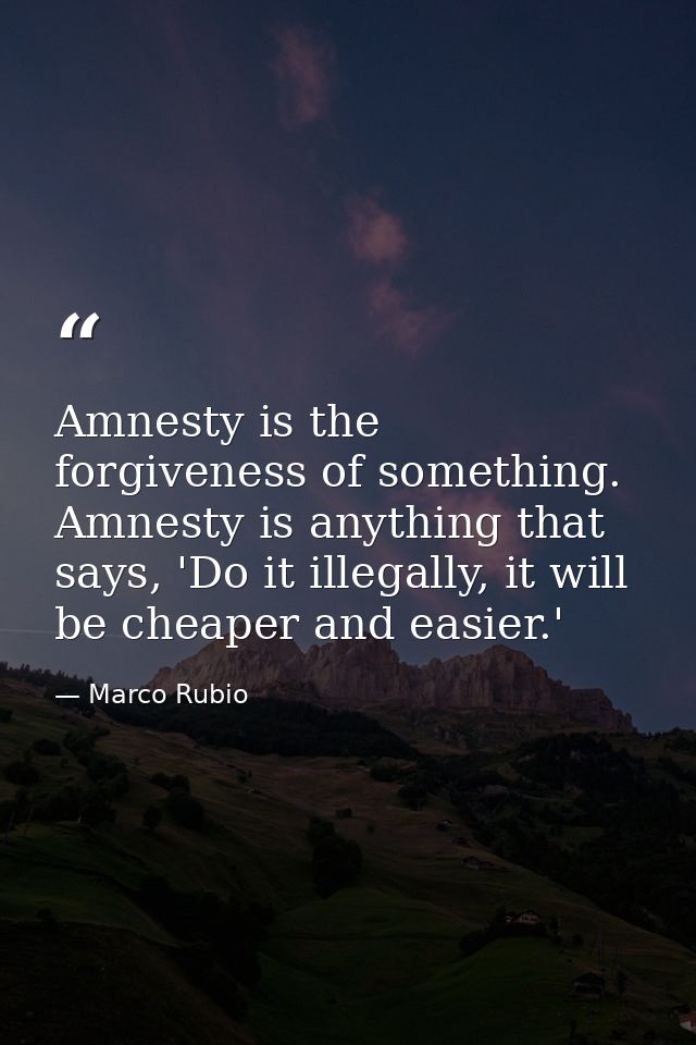 Amnesty is the forgiveness of something. Amnesty is anything that says, 'Do it illegally, it will be cheaper and easier. — Marco Rubio