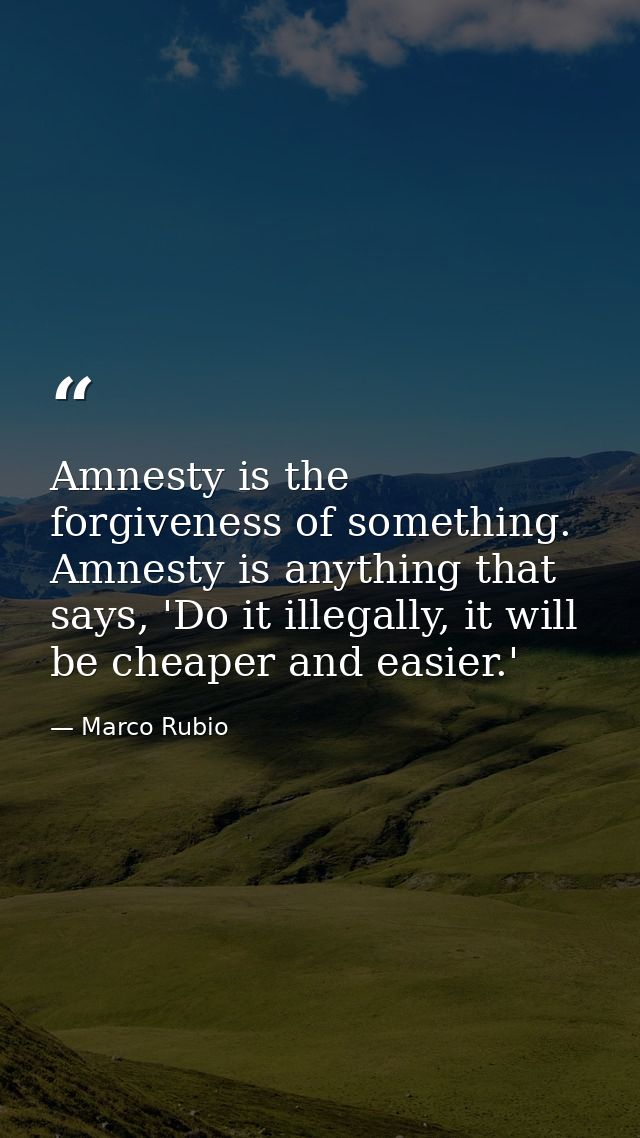 Amnesty is the forgiveness of something. Amnesty is anything that says, 'Do it illegally, it will be cheaper and easier. — Marco Rubio