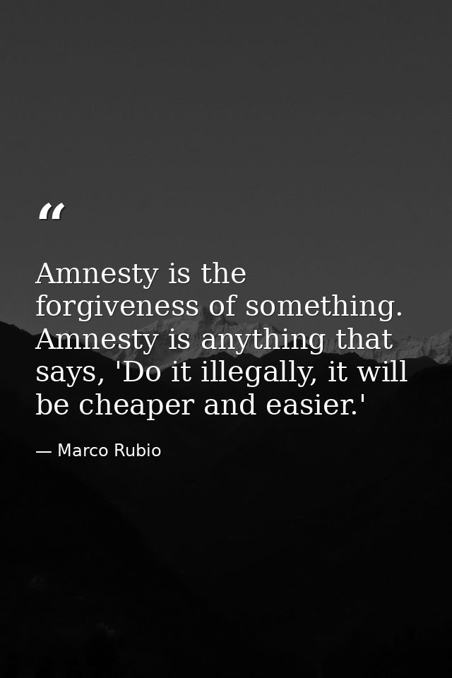 Amnesty is the forgiveness of something. Amnesty is anything that says, 'Do it illegally, it will be cheaper and easier. — Marco Rubio