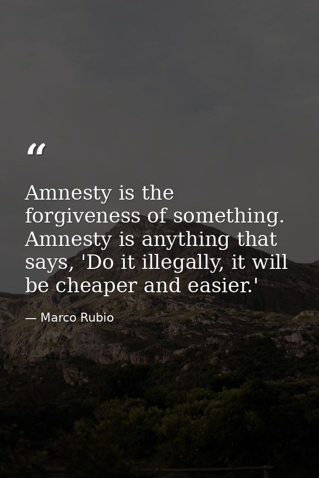 Amnesty is the forgiveness of something. Amnesty is anything that says, 'Do it illegally, it will be cheaper and easier. — Marco Rubio