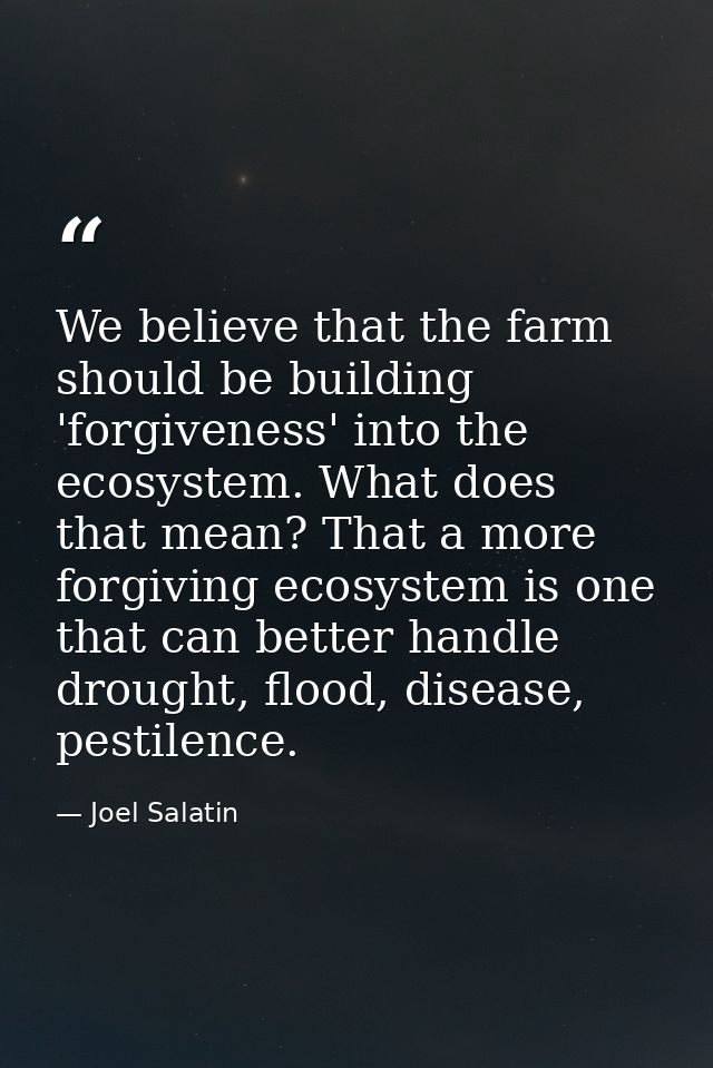 We believe that the farm should be building 'forgiveness' into the ecosystem. What does that mean? That a more forgiving — Joel Salatin