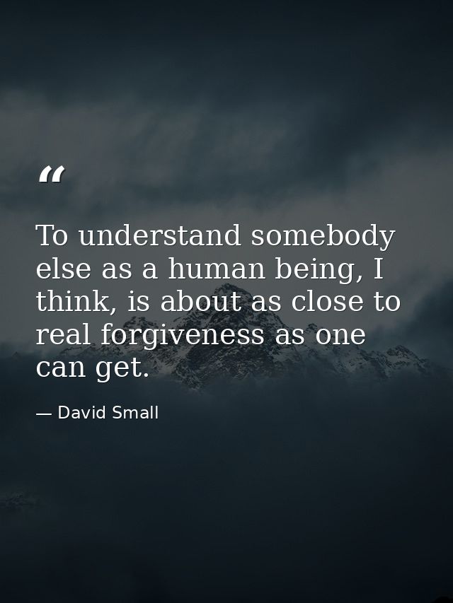 To understand somebody else as a human being, I think, is about as close to real forgiveness as one can get. — David Small