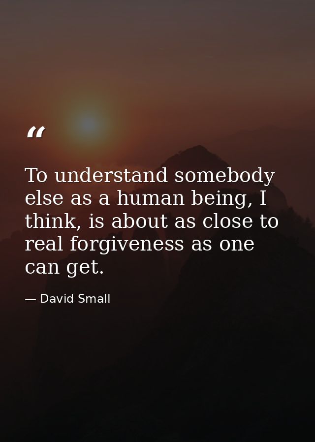 To understand somebody else as a human being, I think, is about as close to real forgiveness as one can get. — David Small