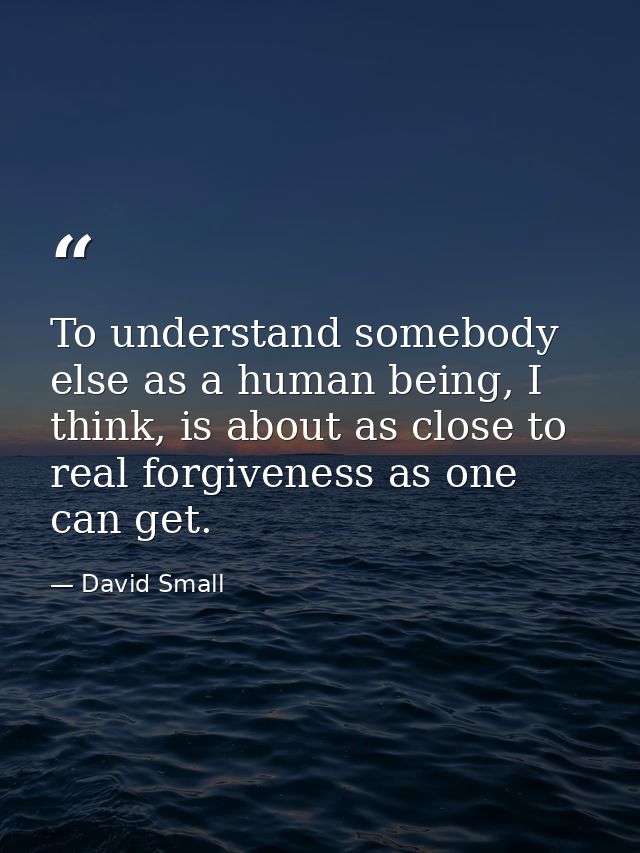 To understand somebody else as a human being, I think, is about as close to real forgiveness as one can get. — David Small
