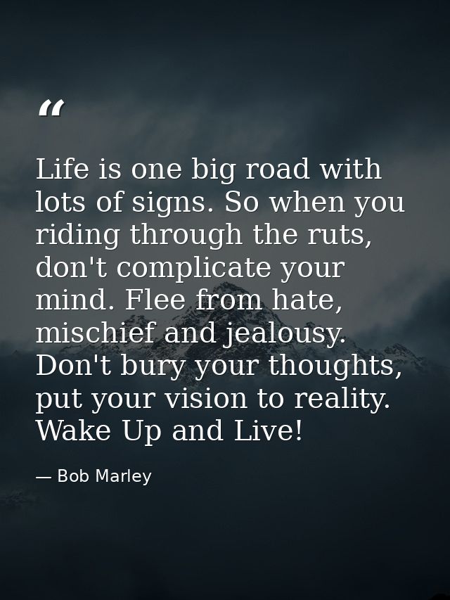 Life is one big road with lots of signs. So when you riding through the ruts, don't complicate your mind. Flee from hate — Bob Marley