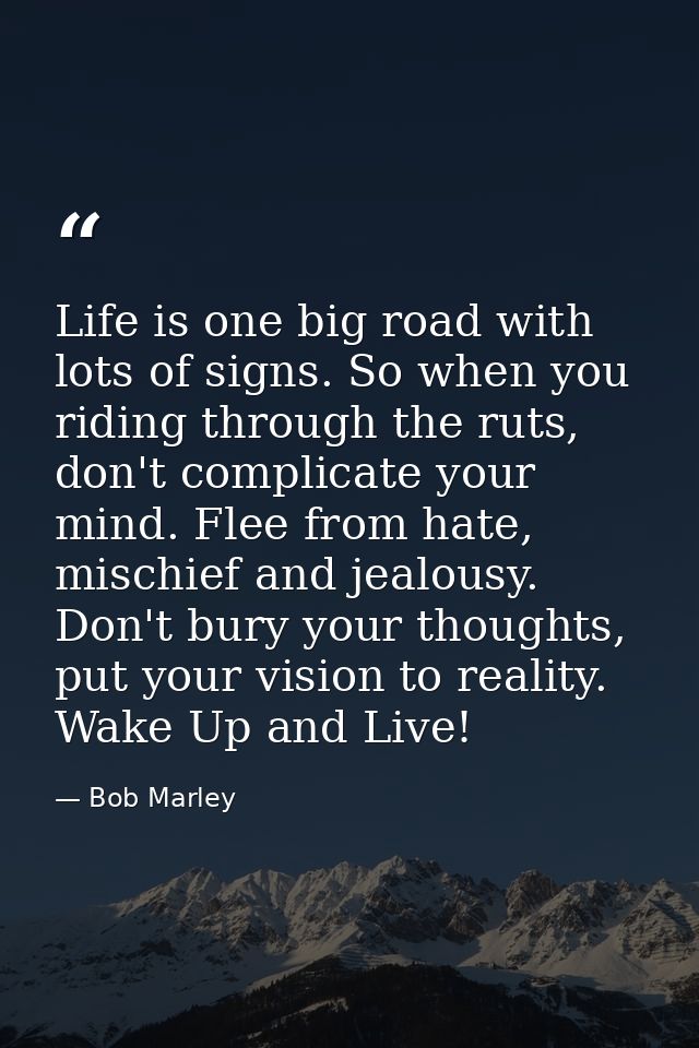 Life is one big road with lots of signs. So when you riding through the ruts, don't complicate your mind. Flee from hate — Bob Marley