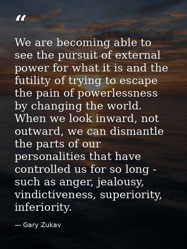 We are becoming able to see the pursuit of external power for what it is and the futility of trying to escape the pain o — Gary Zukav