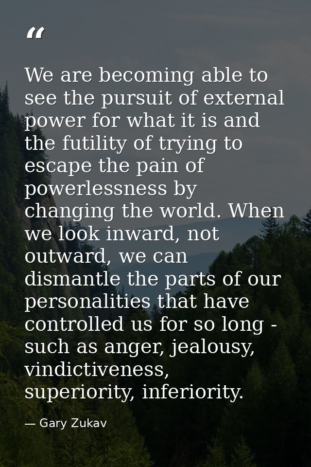 We are becoming able to see the pursuit of external power for what it is and the futility of trying to escape the pain o — Gary Zukav