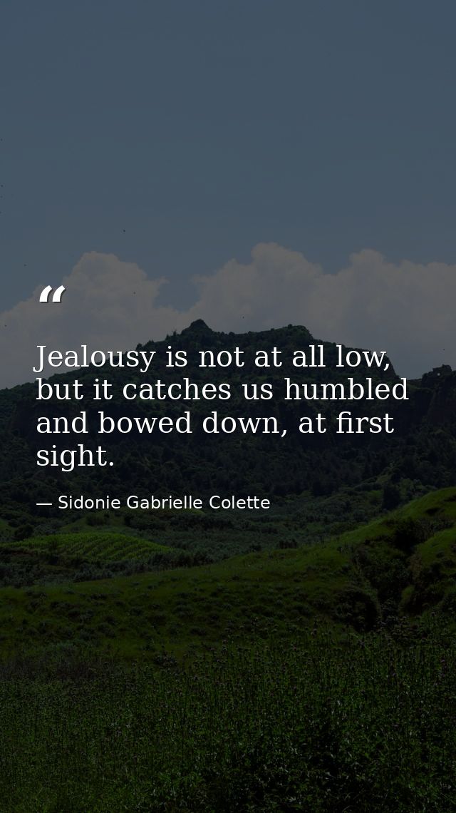 Jealousy is not at all low, but it catches us humbled and bowed down, at first sight. — Sidonie Gabrielle Colette