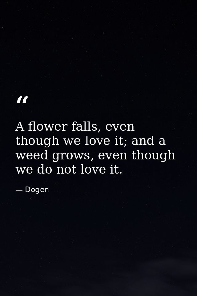 A flower falls, even though we love it; and a weed grows, even though we do not love it. — Dogen