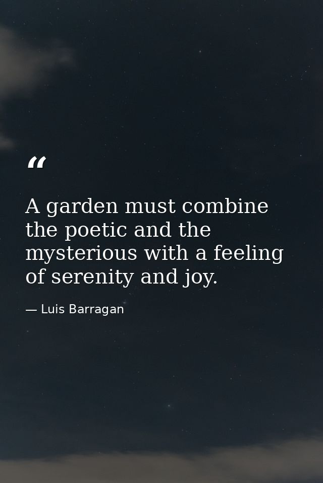 A garden must combine the poetic and the mysterious with a feeling of serenity and joy. — Luis Barragan