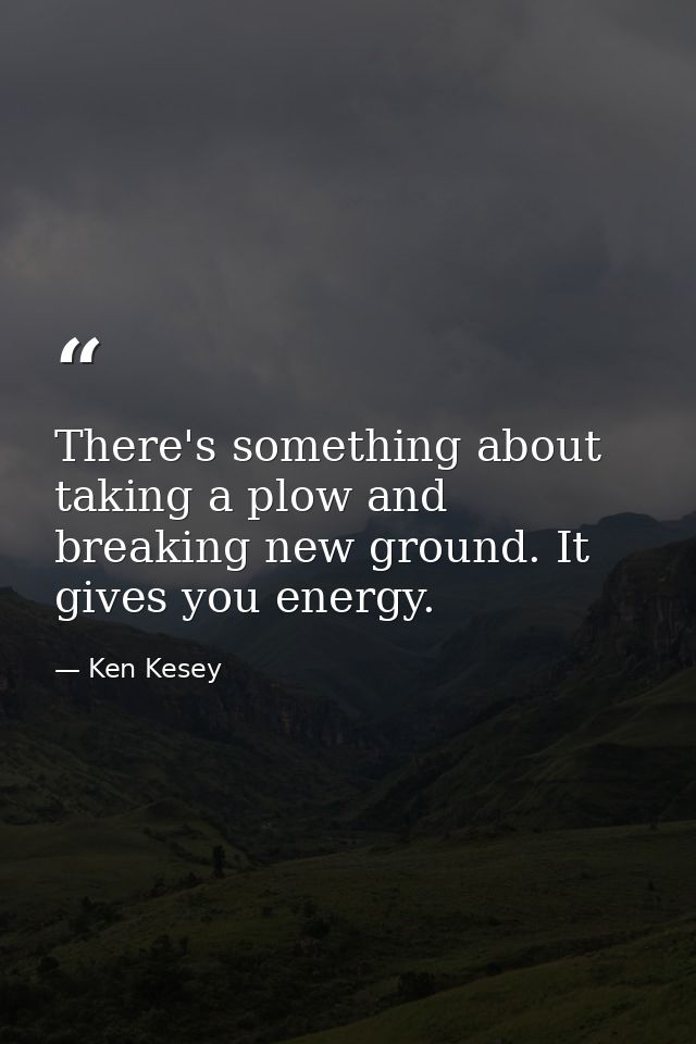 There's something about taking a plow and breaking new ground. It gives you energy. — Ken Kesey