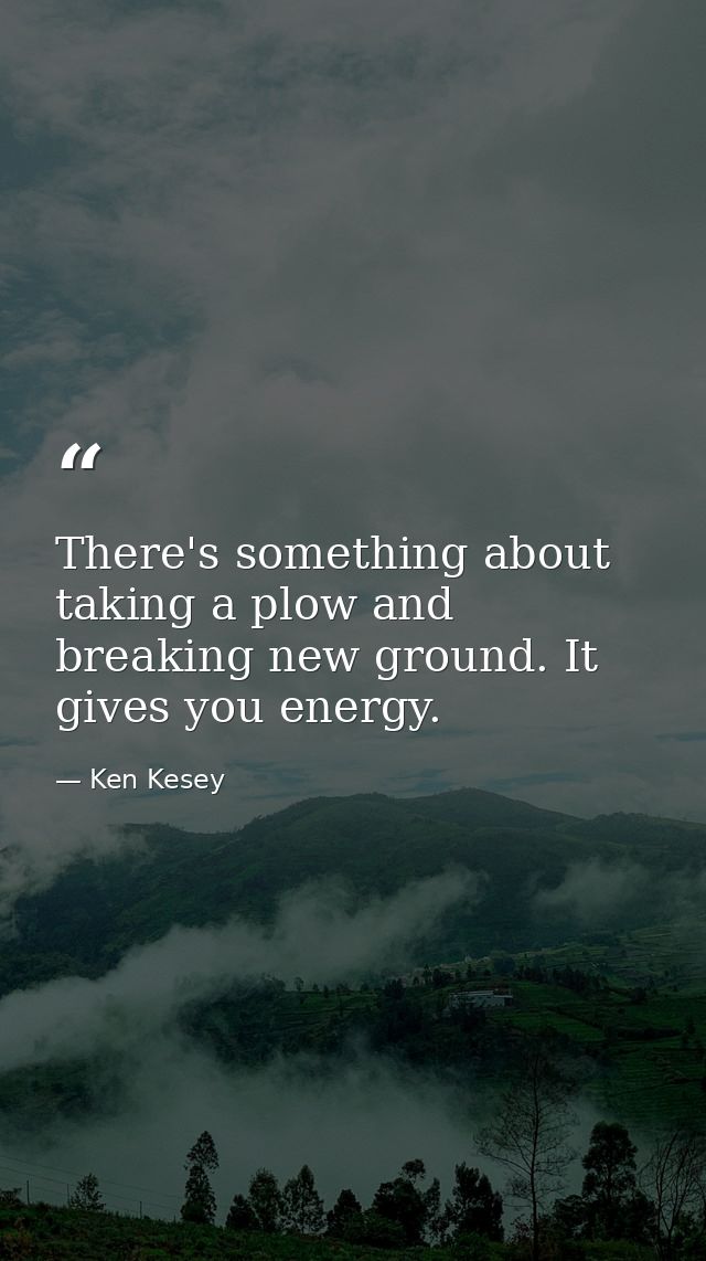 There's something about taking a plow and breaking new ground. It gives you energy. — Ken Kesey