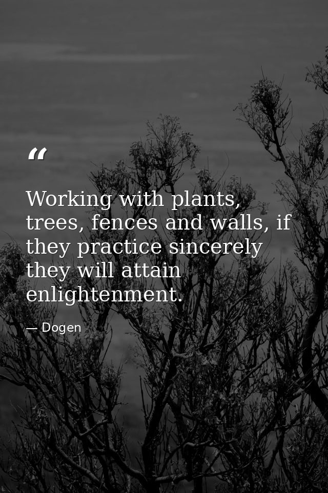 Working with plants, trees, fences and walls, if they practice sincerely they will attain enlightenment. — Dogen