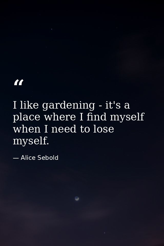 I like gardening - it's a place where I find myself when I need to lose myself. — Alice Sebold