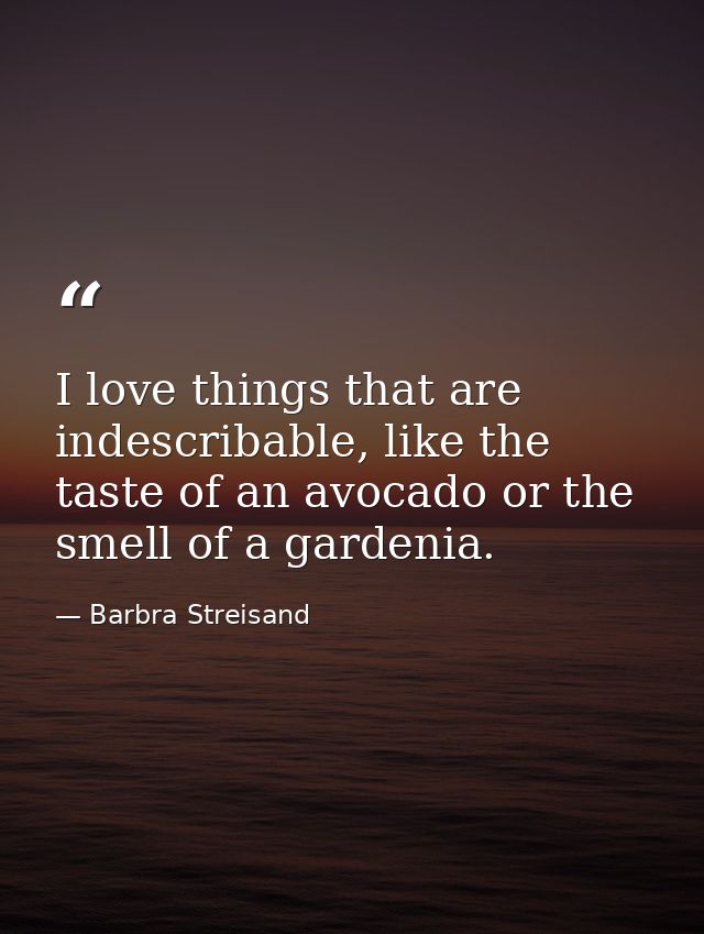 I love things that are indescribable, like the taste of an avocado or the smell of a gardenia. — Barbra Streisand