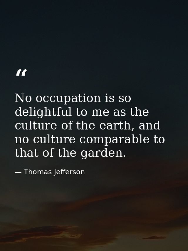 No occupation is so delightful to me as the culture of the earth, and no culture comparable to that of the garden. — Thomas Jefferson