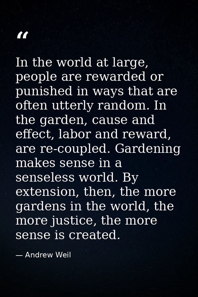 In the world at large, people are rewarded or punished in ways that are often utterly random. In the garden, cause and e — Andrew Weil