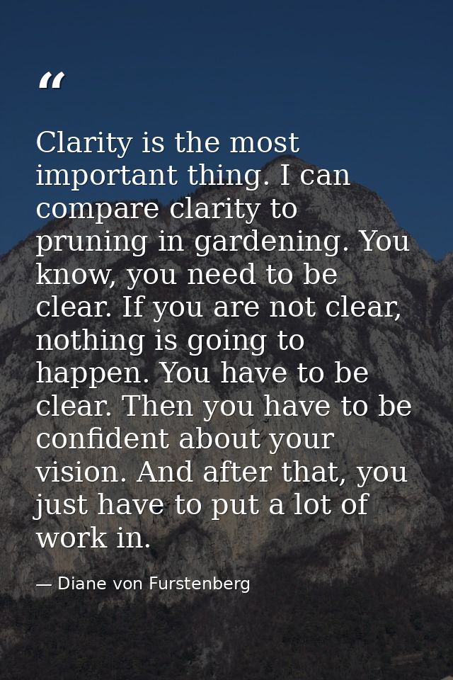Clarity is the most important thing. I can compare clarity to pruning in gardening. You know, you need to be clear. If y — Diane von Furstenberg