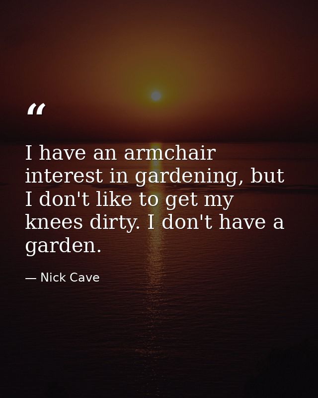 I have an armchair interest in gardening, but I don't like to get my knees dirty. I don't have a garden. — Nick Cave