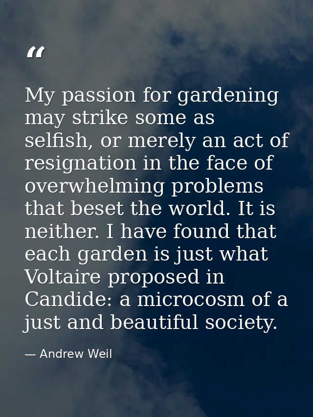 My passion for gardening may strike some as selfish, or merely an act of resignation in the face of overwhelming problem — Andrew Weil