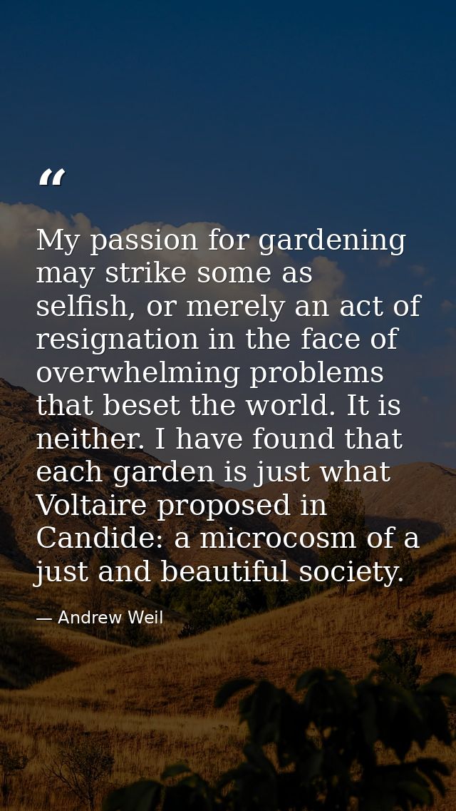 My passion for gardening may strike some as selfish, or merely an act of resignation in the face of overwhelming problem — Andrew Weil