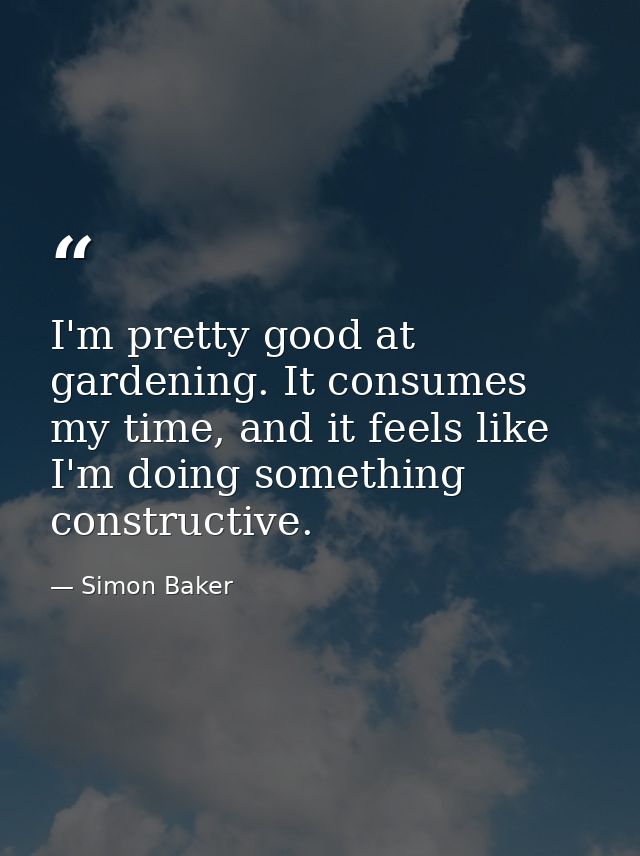 I'm pretty good at gardening. It consumes my time, and it feels like I'm doing something constructive. — Simon Baker