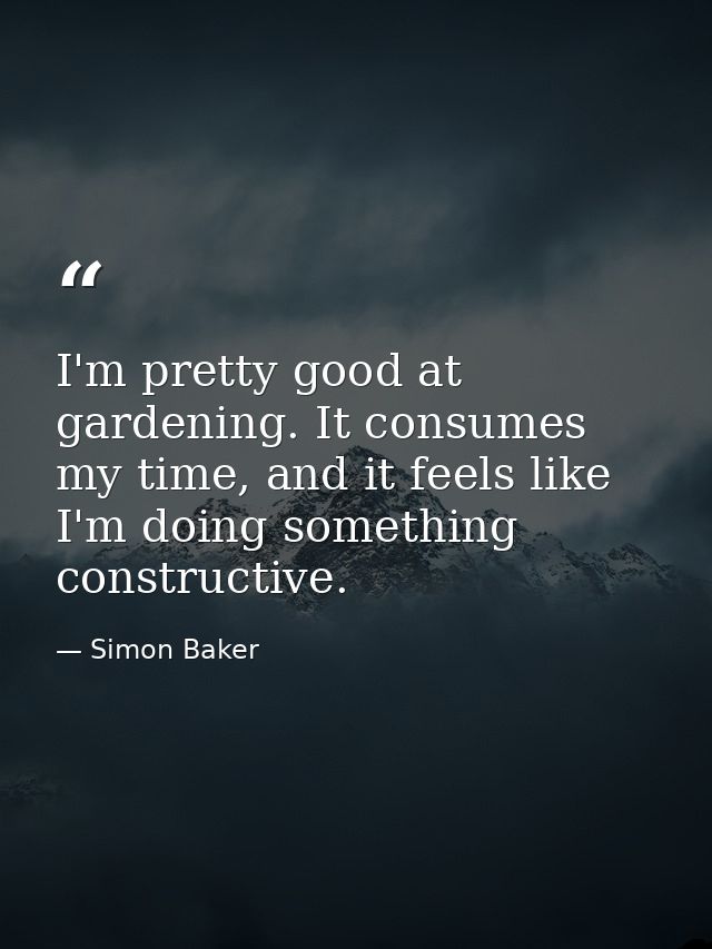 I'm pretty good at gardening. It consumes my time, and it feels like I'm doing something constructive. — Simon Baker