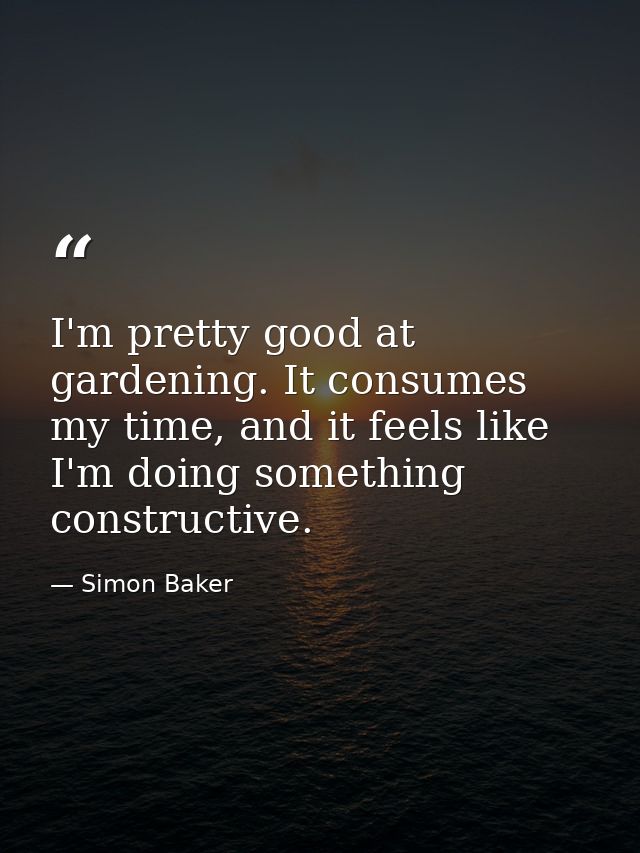 I'm pretty good at gardening. It consumes my time, and it feels like I'm doing something constructive. — Simon Baker