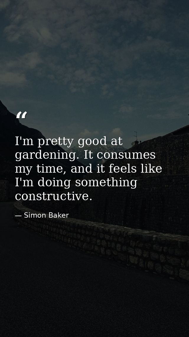 I'm pretty good at gardening. It consumes my time, and it feels like I'm doing something constructive. — Simon Baker