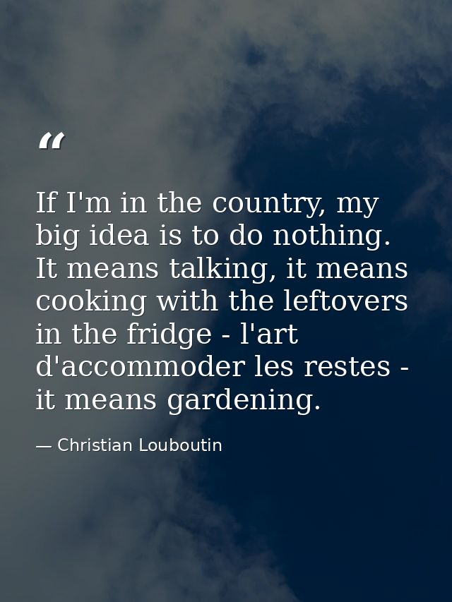 If I'm in the country, my big idea is to do nothing. It means talking, it means cooking with the leftovers in the fridge — Christian Louboutin