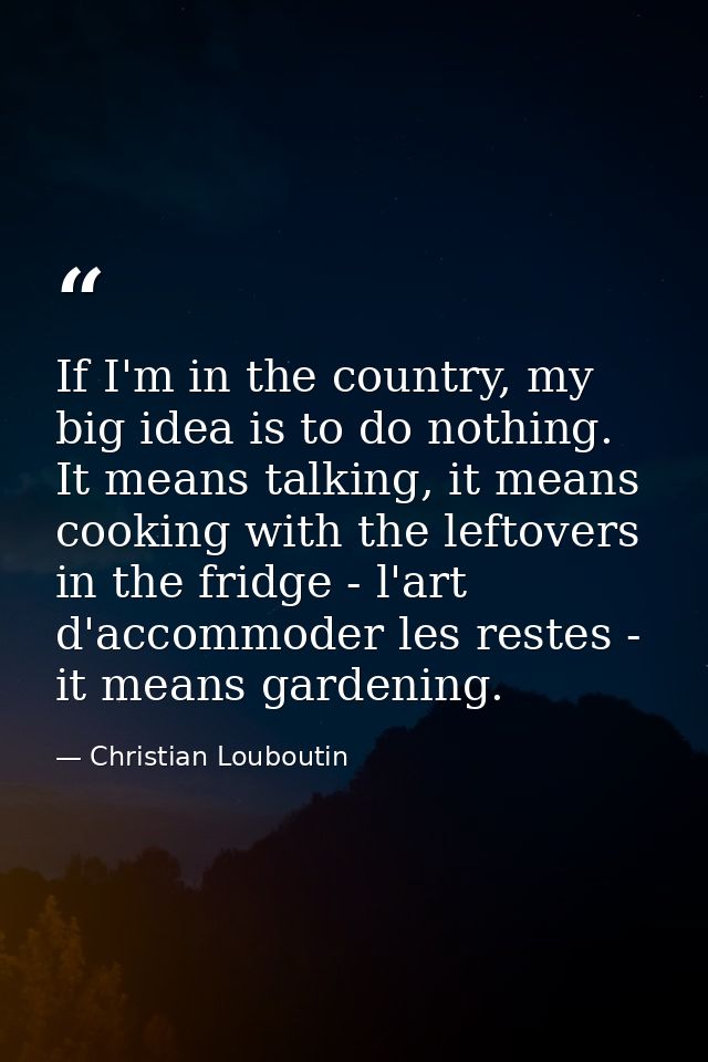 If I'm in the country, my big idea is to do nothing. It means talking, it means cooking with the leftovers in the fridge — Christian Louboutin