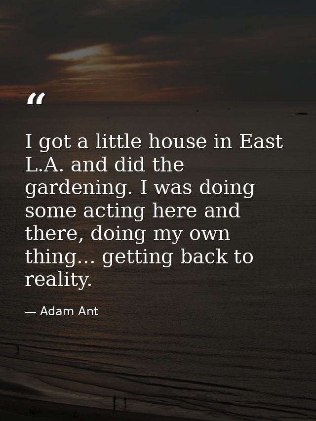 I got a little house in East L.A. and did the gardening. I was doing some acting here and there, doing my own thing... g — Adam Ant