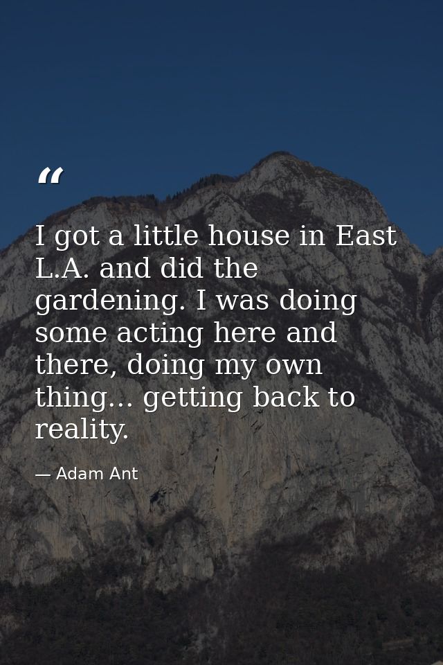 I got a little house in East L.A. and did the gardening. I was doing some acting here and there, doing my own thing... g — Adam Ant