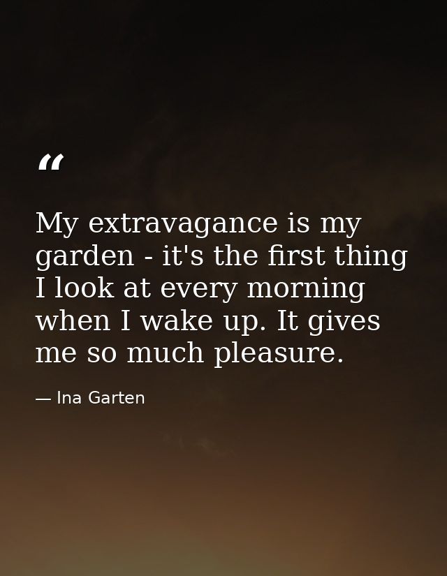 My extravagance is my garden - it's the first thing I look at every morning when I wake up. It gives me so much pleasure — Ina Garten