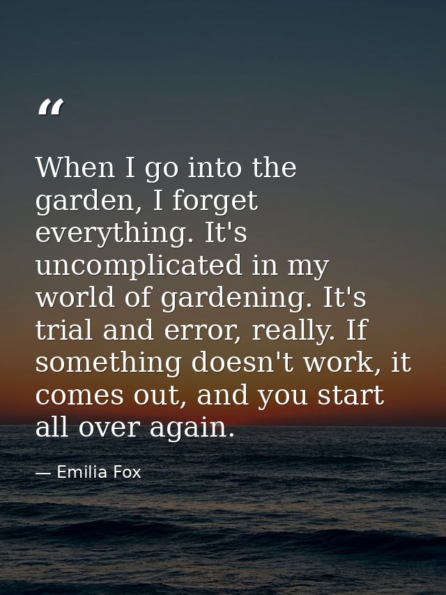 When I go into the garden, I forget everything. It's uncomplicated in my world of gardening. It's trial and error, reall — Emilia Fox