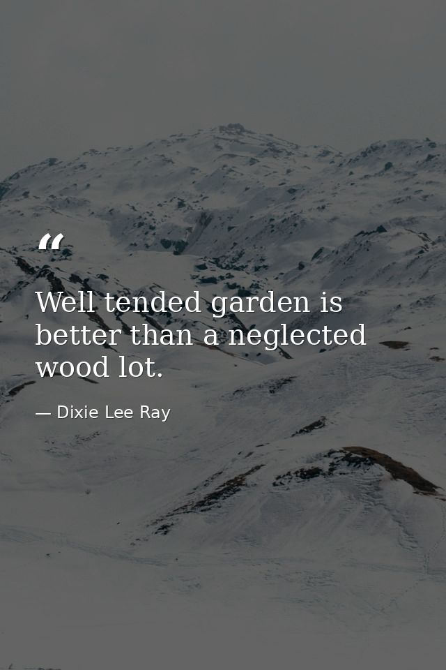 Well tended garden is better than a neglected wood lot. — Dixie Lee Ray