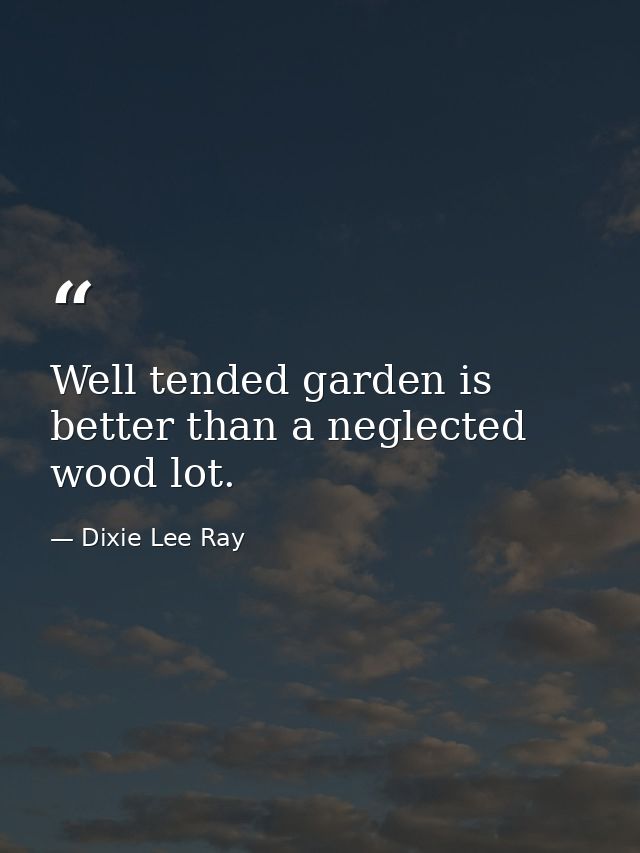Well tended garden is better than a neglected wood lot. — Dixie Lee Ray