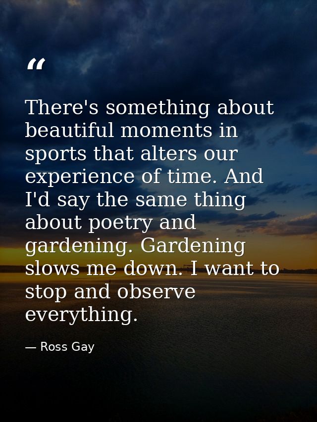 There's something about beautiful moments in sports that alters our experience of time. And I'd say the same thing about — Ross Gay