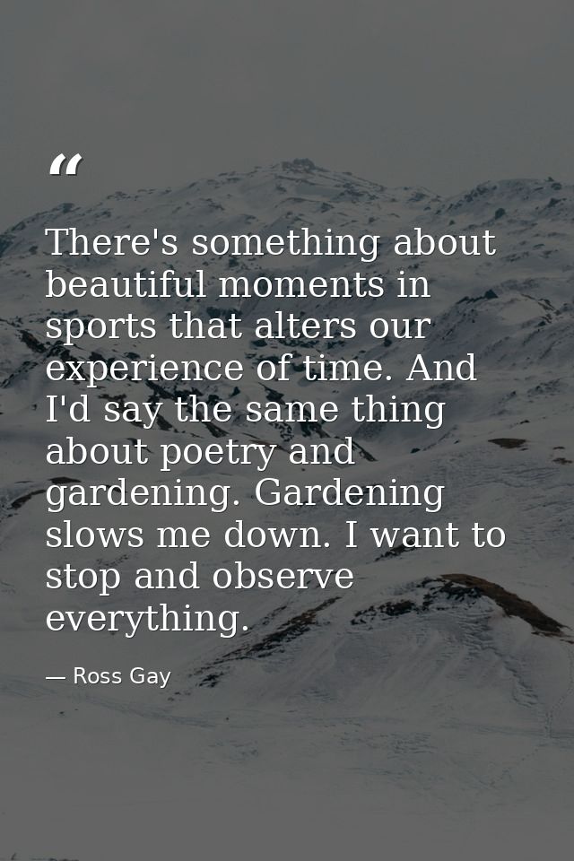 There's something about beautiful moments in sports that alters our experience of time. And I'd say the same thing about — Ross Gay