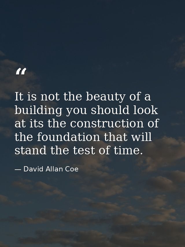 It is not the beauty of a building you should look at its the construction of the foundation that will stand the test of — David Allan Coe