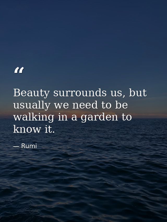 Beauty surrounds us, but usually we need to be walking in a garden to know it. — Rumi