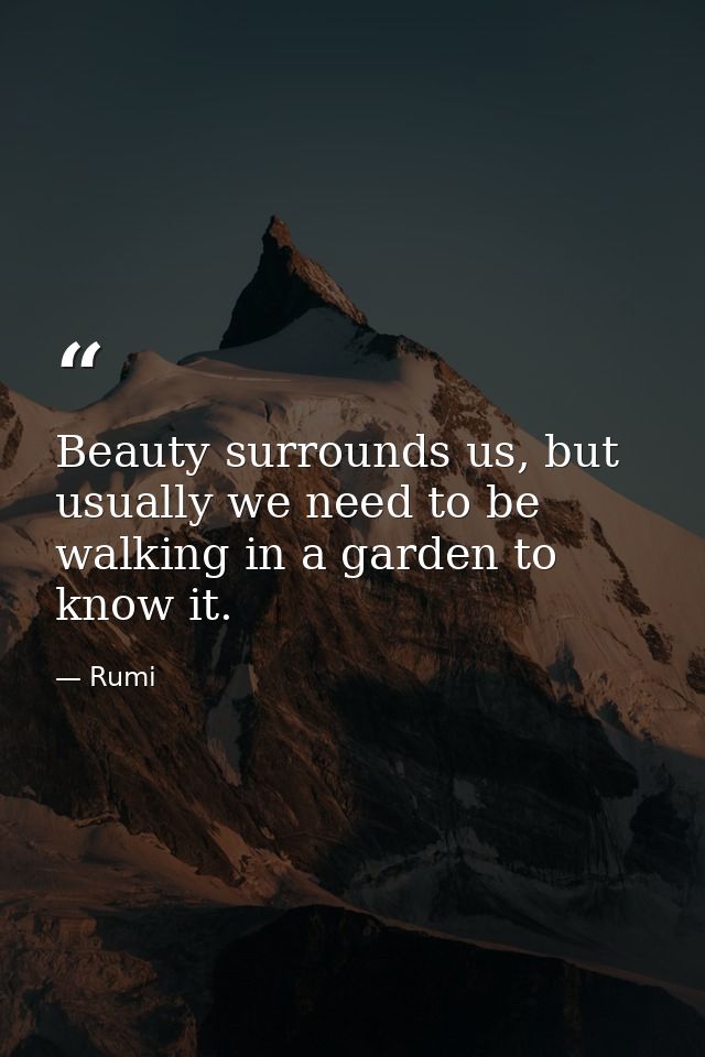 Beauty surrounds us, but usually we need to be walking in a garden to know it. — Rumi