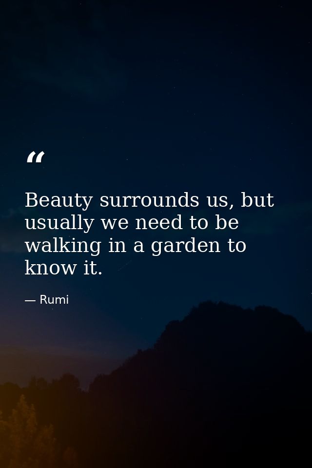 Beauty surrounds us, but usually we need to be walking in a garden to know it. — Rumi